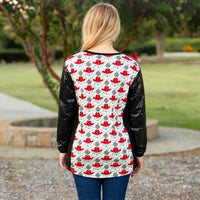 Load image into Gallery viewer, 40024 - Cowboy Santa Christmas Top with Sequin Sleeves
