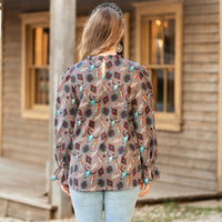 Load image into Gallery viewer, 40025 - Western Print Ruffle Long Sleeve Top
