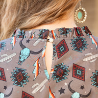 Load image into Gallery viewer, 40025 - Western Print Ruffle Long Sleeve Top
