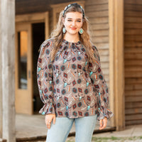 Load image into Gallery viewer, 40025 - Western Print Ruffle Long Sleeve Top
