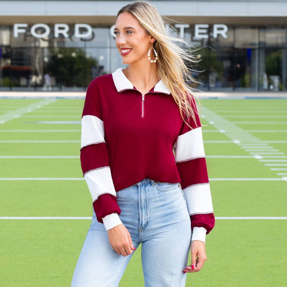 40033 - Game Day Pull Over with Zipper - Burgundy