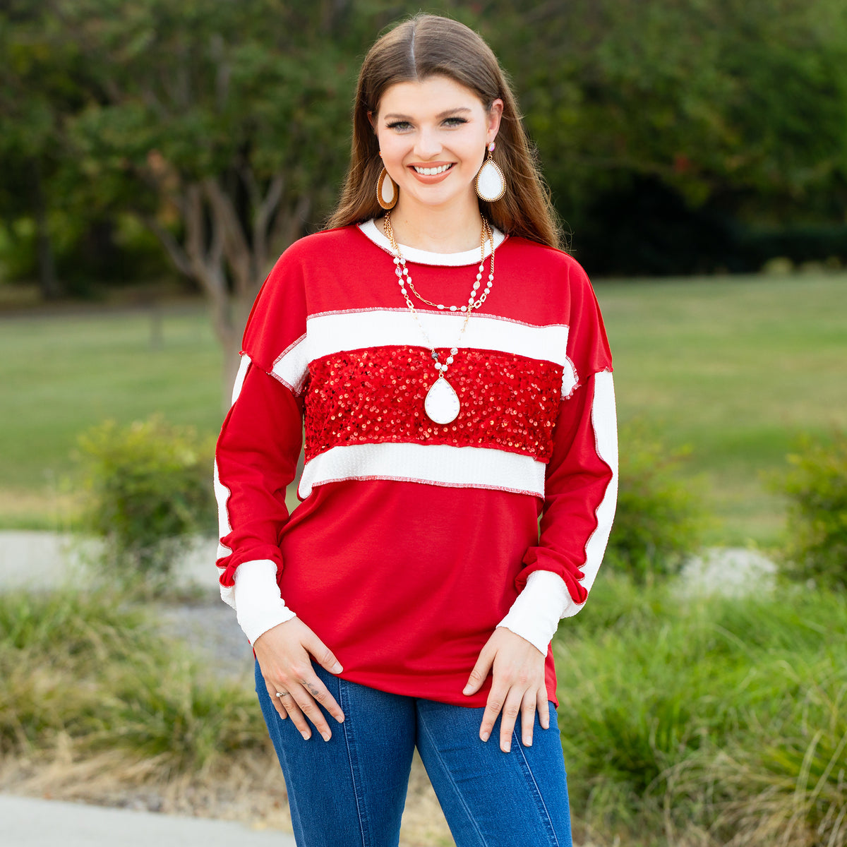 40035 - Red & White Sequins Detail Top