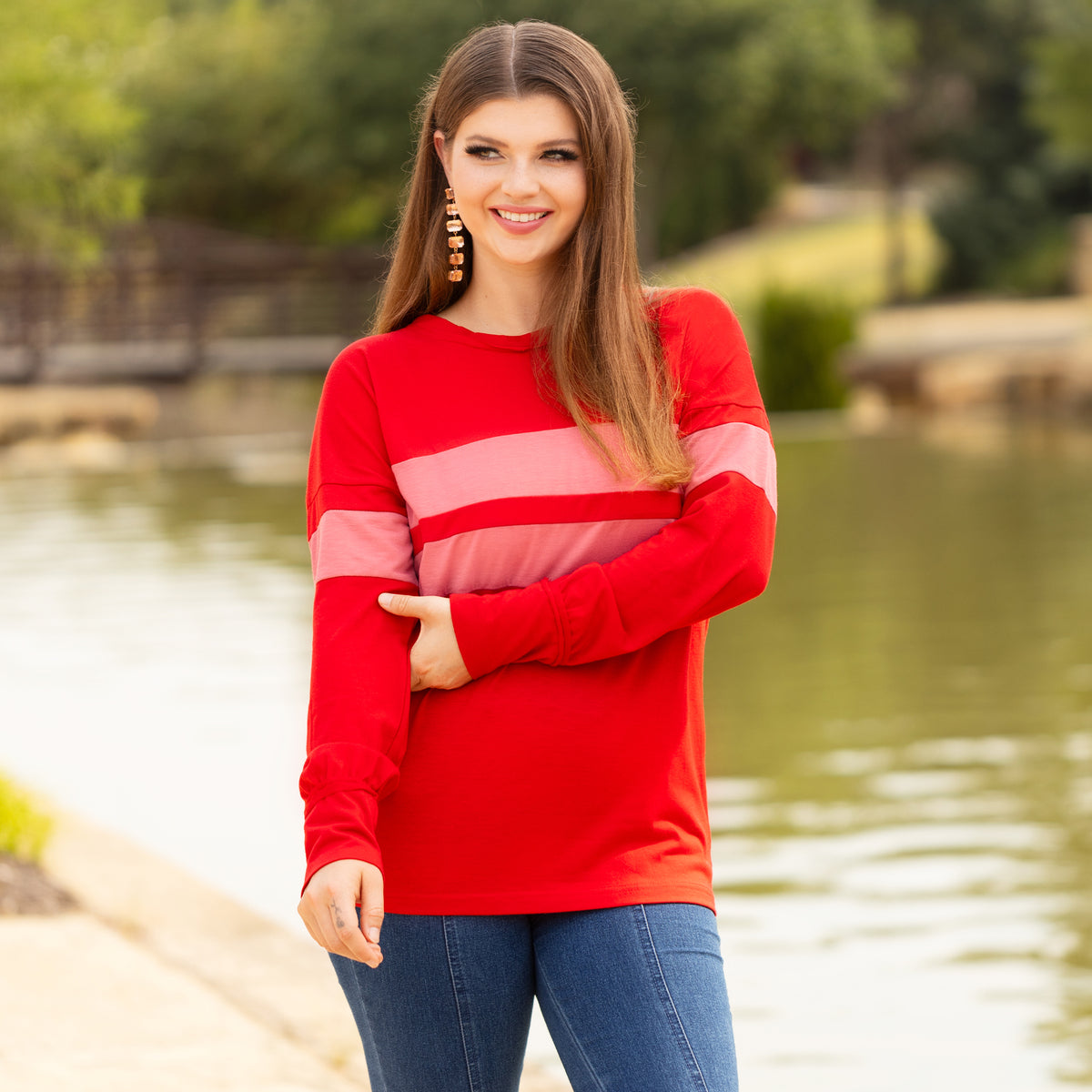 40046 - Color Block Striped Long Sleeve Top