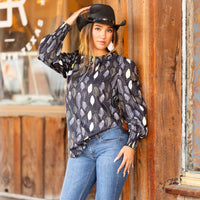 Load image into Gallery viewer, 40050 - Feather Print Long Sleeve Top
