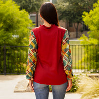 Load image into Gallery viewer, 40060 - V-Neck Waffle Knit Top with Plaid Print
