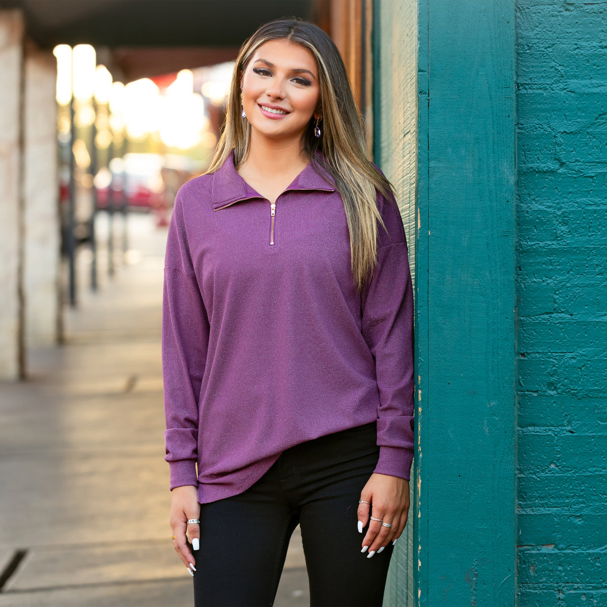 40069 - Sparkly Half-Zip Pullover - Purple