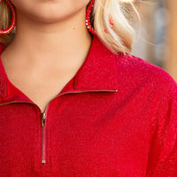Load image into Gallery viewer, 40069 - Sparkly Half-Zip Pullover - Red
