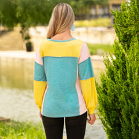 Load image into Gallery viewer, 40070 - Multi Color Block Long Sleeve Top - Blue
