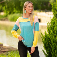 Load image into Gallery viewer, 40070 - Multi Color Block Long Sleeve Top - Blue
