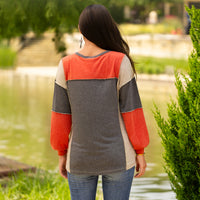 Load image into Gallery viewer, 40070 - Multi Color Block Long Sleeve Top - Gray

