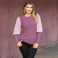 Load image into Gallery viewer, 40071 - Sparkle Color Block Puffed Long Sleeve Top
