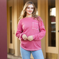 Load image into Gallery viewer, 40074 - Waffle Knit top with Square Pocket
