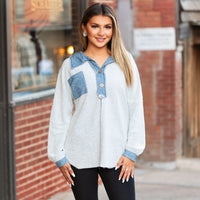 Load image into Gallery viewer, 40075 - Knit Top with Square Pocket - Blue
