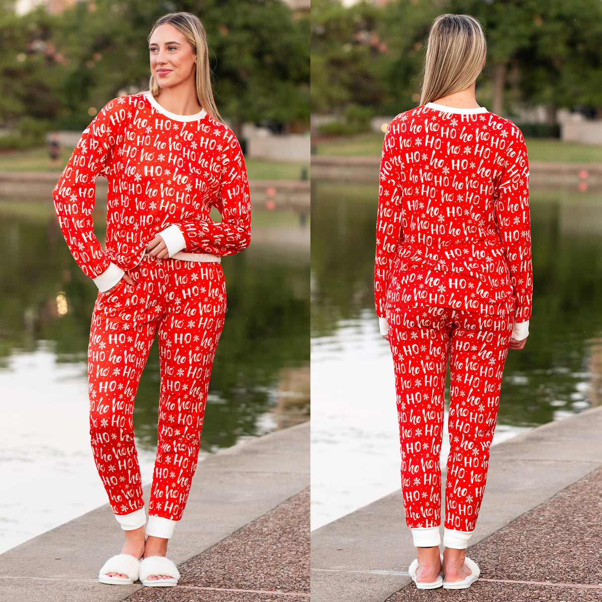 40078 - Christmas Print HO HO HO Pajama Set with Pockets