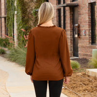 Load image into Gallery viewer, 40079 - V-Neck Textured Long Sleeve Top - Brown
