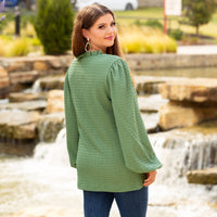 Load image into Gallery viewer, 40079 - V-Neck Textured Long Sleeve Top - Pistachio
