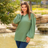 Load image into Gallery viewer, 40079 - V-Neck Textured Long Sleeve Top - Pistachio
