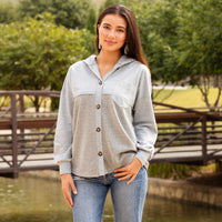 Load image into Gallery viewer, 40081 - Grey Button Down Hoodie with Square Pocket
