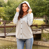 Load image into Gallery viewer, 40081 - Grey Button Down Hoodie with Square Pocket
