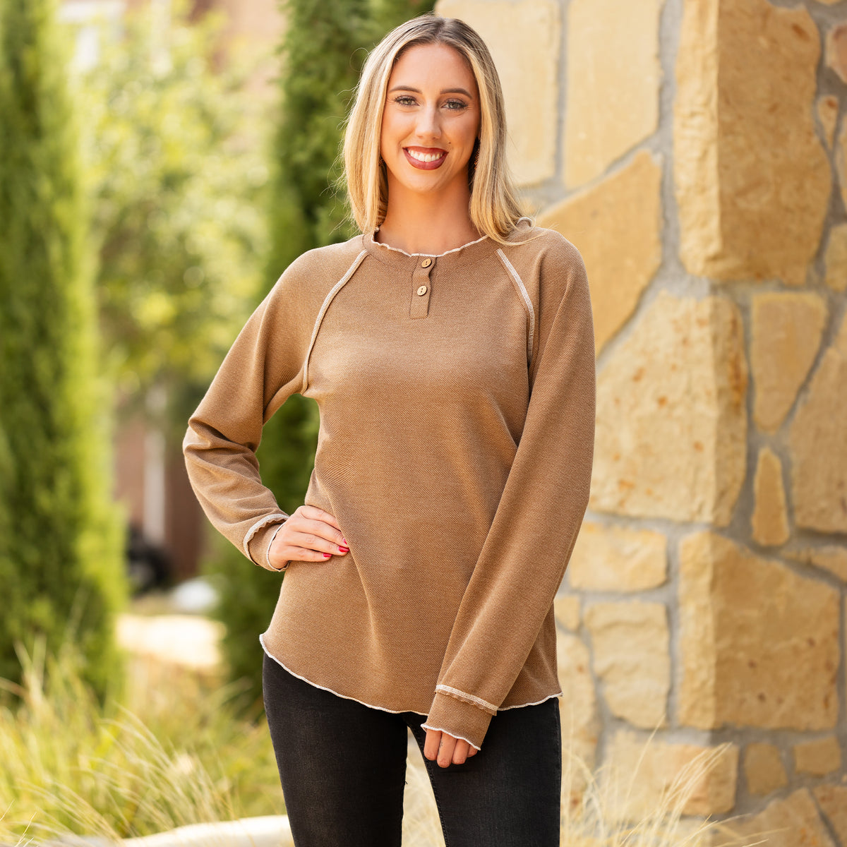 40083 - Knit Sweater with Accent Buttons - Brown