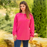 Load image into Gallery viewer, 40083 - Knit Sweater with Accent Buttons - Pink
