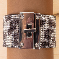 Load image into Gallery viewer, 4201 - Rhinestone Cuff Bracelet - White Leopard

