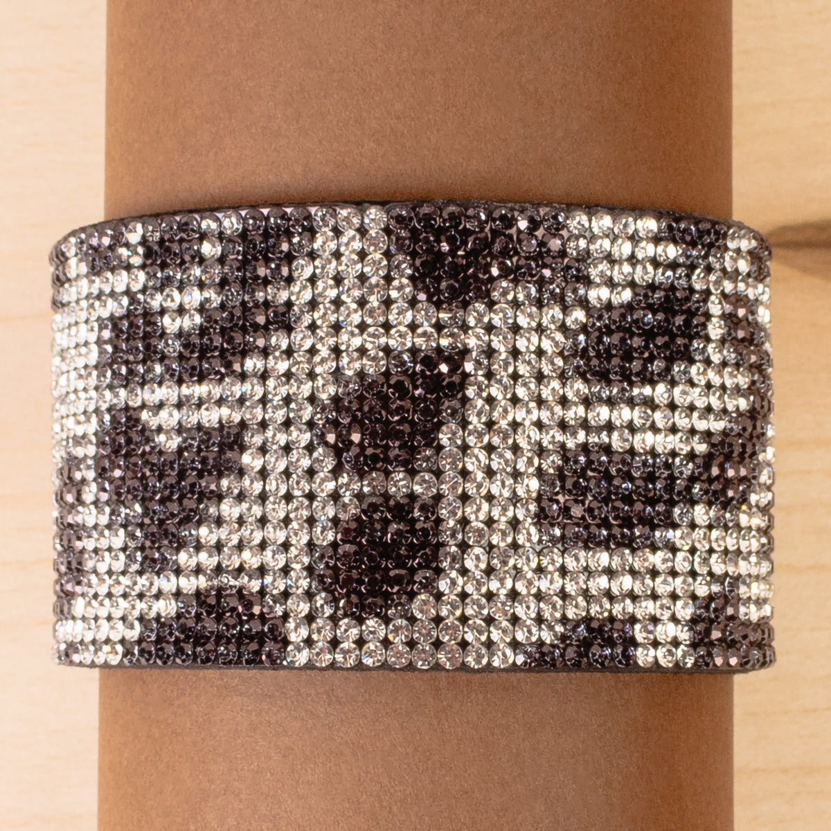 4201 - Rhinestone Cuff Bracelet - White Leopard