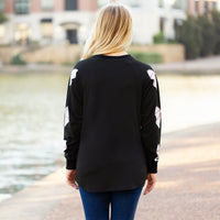 Load image into Gallery viewer, 50015 - Baseball Game Day Top with Bow Print Sleeves - Black
