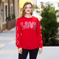 Load image into Gallery viewer, 50001 - LOVE Sequin Top with Printed Heart Sleeves
