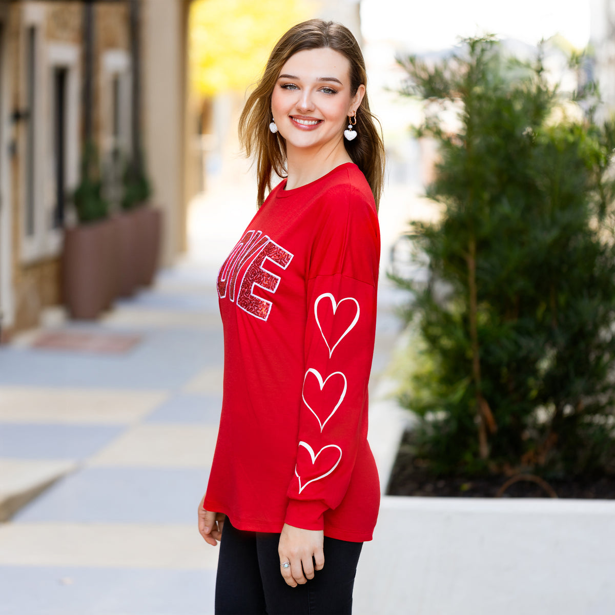 50001 - LOVE Sequin Top with Printed Heart Sleeves