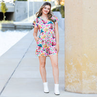 Load image into Gallery viewer, 50006 - Ruffle Sleeves Floral and Western Print Romper with Pockets
