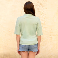 Load image into Gallery viewer, 50011 - Solid Buttoned Short Sleeve Top with Slits - Pistachio
