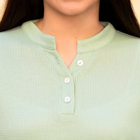 Load image into Gallery viewer, 50011 - Solid Buttoned Short Sleeve Top with Slits - Pistachio
