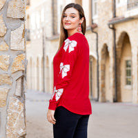 Load image into Gallery viewer, 50015 - Baseball Game Day Top with Bow Print Sleeves - Red
