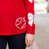 Load image into Gallery viewer, 50015 - Baseball Game Day Top with Bow Print Sleeves - Red
