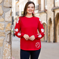 Load image into Gallery viewer, 50015 - Baseball Game Day Top with Bow Print Sleeves - Red
