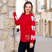 Load image into Gallery viewer, 50015 - Baseball Game Day Top with Bow Print Sleeves - Red
