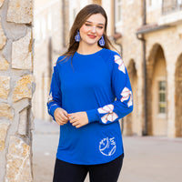 Load image into Gallery viewer, 50015 - Baseball Game Day Top with Bow Print Sleeves - Royal Blue
