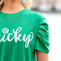 Load image into Gallery viewer, 50017 - Lucky St. Patrick's Day Top with Bunched Sleeves
