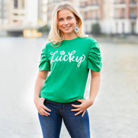 Load image into Gallery viewer, 50017 - Lucky St. Patrick's Day Top with Bunched Sleeves
