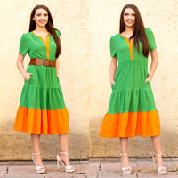 Load image into Gallery viewer, 50019 - Color Block Textured Dress with Pockets - Green
