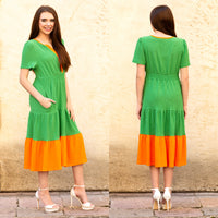 Load image into Gallery viewer, 50019 - Color Block Textured Dress with Pockets - Green
