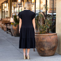 Load image into Gallery viewer, 50020 - Solid Color Textured Dress with Ruffled Sleeves and Pockets - Black
