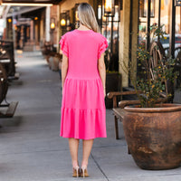 Load image into Gallery viewer, 50020 - Solid Color Textured Dress with Ruffled Sleeves and Pockets - Pink
