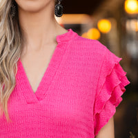 Load image into Gallery viewer, 50020 - Solid Color Textured Dress with Ruffled Sleeves and Pockets - Pink
