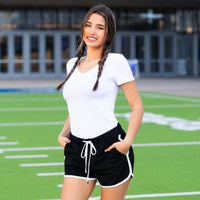 Load image into Gallery viewer, 50023 - High-Waisted Varsity Game Day Shorts with Pockets - Black
