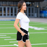 Load image into Gallery viewer, 50023 - High-Waisted Varsity Game Day Shorts with Pockets - Black
