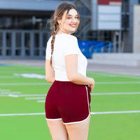 Load image into Gallery viewer, 50023 - High-Waisted Varsity Game Day Shorts with Pockets - Burgundy
