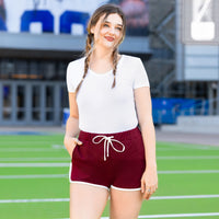 Load image into Gallery viewer, 50023 - High-Waisted Varsity Game Day Shorts with Pockets - Burgundy
