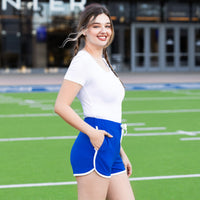 Load image into Gallery viewer, 50023 - High-Waisted Varsity Game Day Shorts with Pockets - Royal Blue
